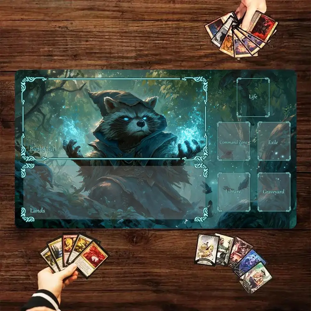 

Magic Card Playmat with zone Fantasy Forest magic raccoon MTG playmat gathering gaming mats Desk Mat Commander Battle playmat
