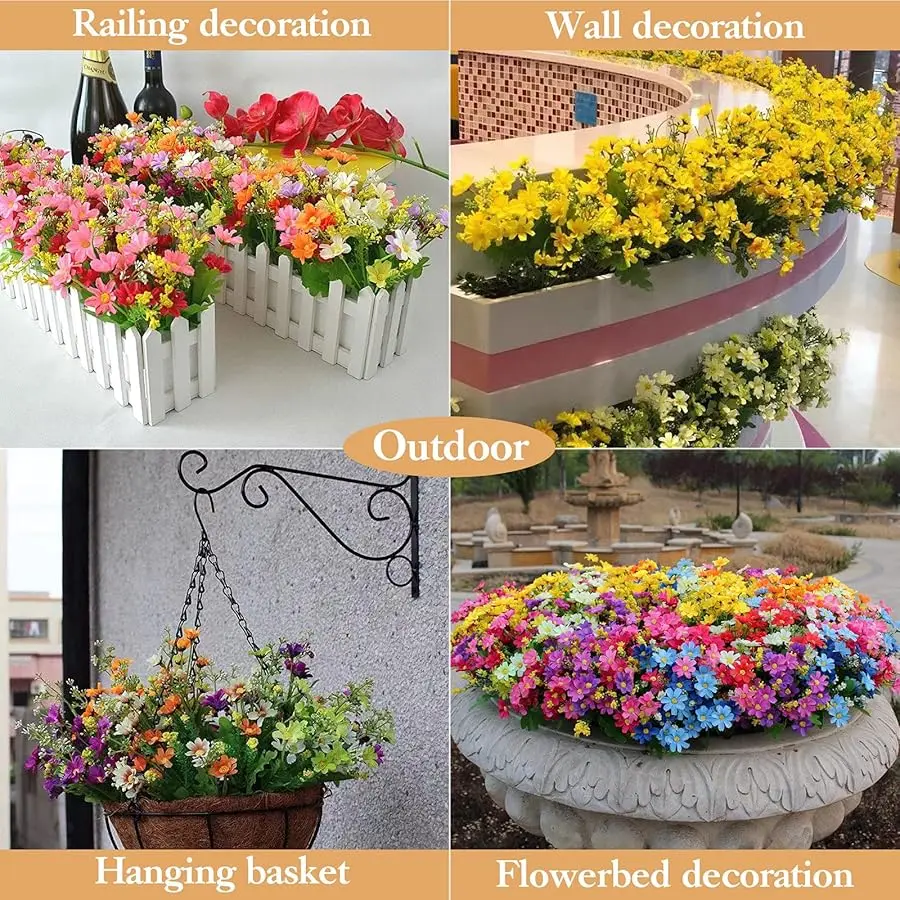 6 Bundles Outdoor Artificial Flowers for Decoration,Silk Flowers UV Resistant Fake No Fade Faux Bouquet Hanging