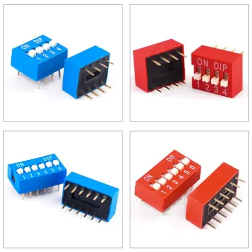 DIP Switch Assorted Kit 2.54MM Pitch 1/2/3/4/5/6/7/8/9/10Pin Dual Row Red & Blue On Off DIP Switches for PCB Mount