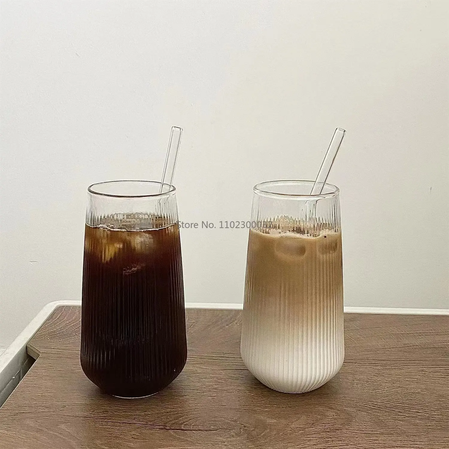 1/2/4/6PCS Rib Coffee Glass Heat-Resistant Water Cups Vertical Stripes Tea Mug for Drinking Milk Beer Wine Juice Tumblers Set