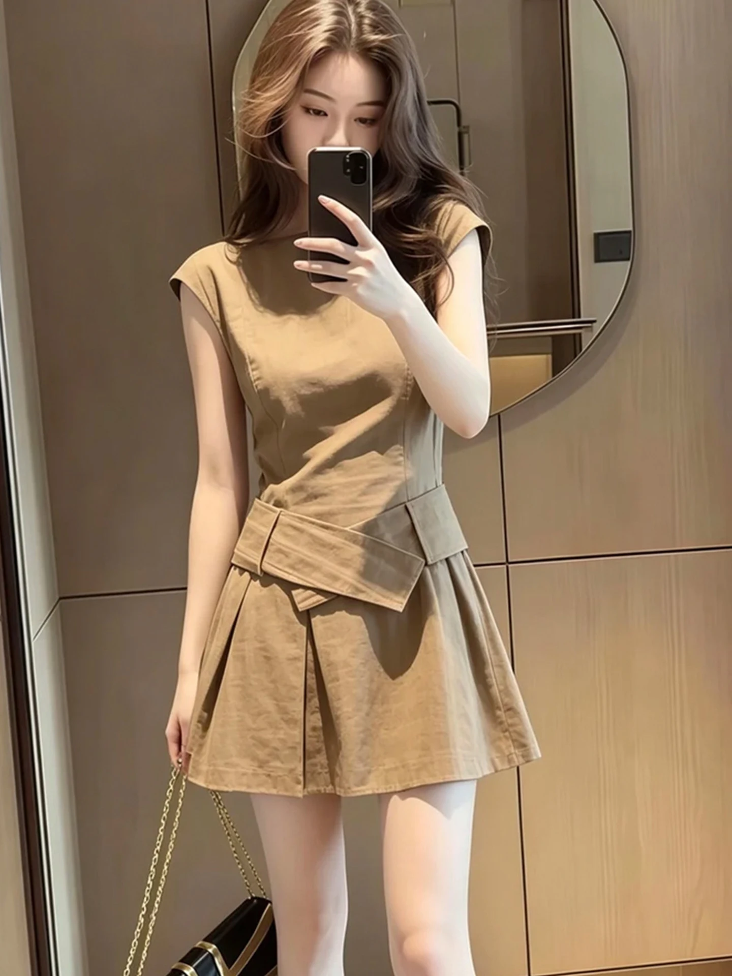 

Korean Style Casual Simple Workwear Dress Women's A-Line Skirt Slimming Waist Cinched Summer New Hot Girl Dress