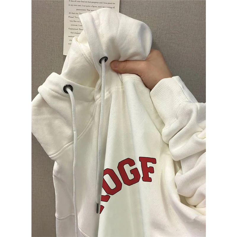 

Утепленная флисовая толстовка с капюшоном на осень-зиму, повседневная, свободного кроя, брендовая, молодежная, модная, с принтом, с капюшоном