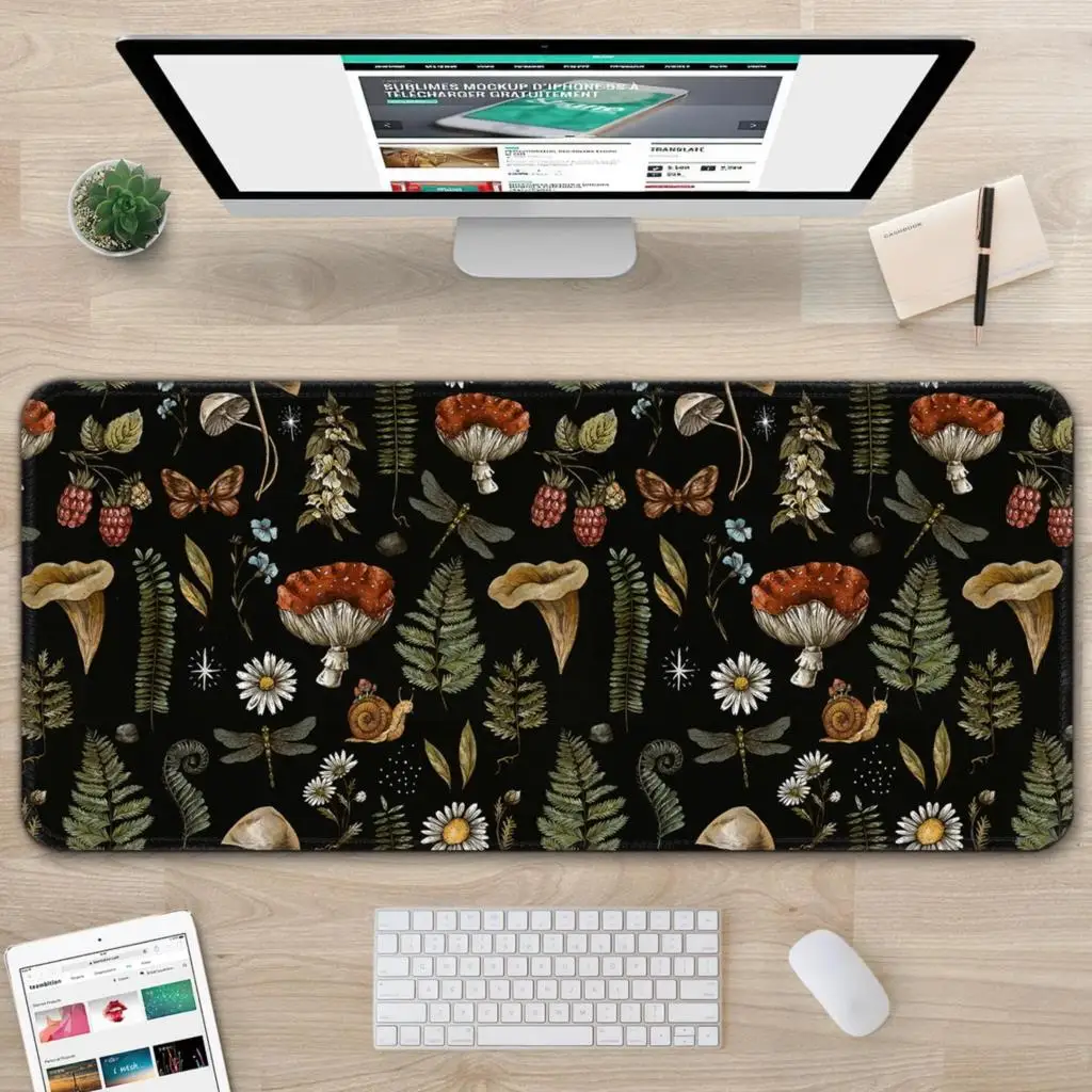 Vintage Cottagecore Mushroom Desk Mat Woodland Aesthetic Mouse Pad Forest Magic Nature Large Mousepad Desk Accessories Decor