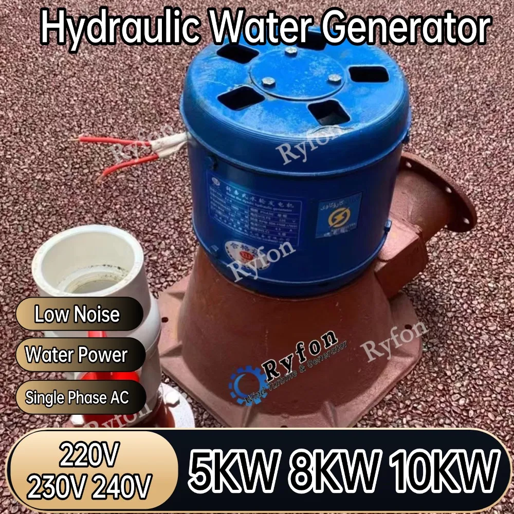 5KW 10KW 220V Single Phas Alternator Homeuse Water Turbine Cblique Impact Hydroelectric Generator Farm Outdoor Mountain Area