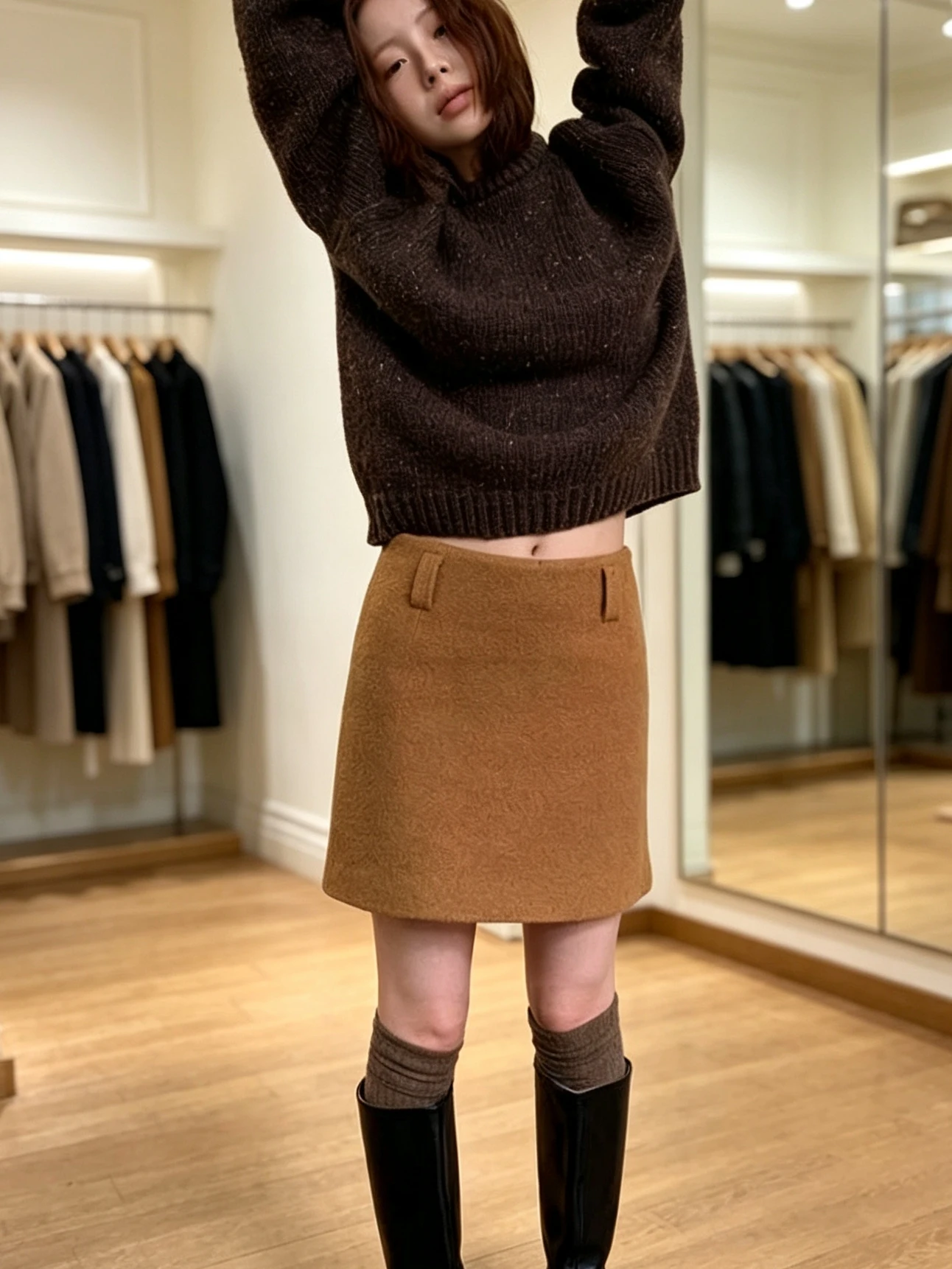 Korean Style Thick Woolen A-Line  Skirt Women's High Waist Slimming Versatile Short Skirt Commute Folded Standard Fit