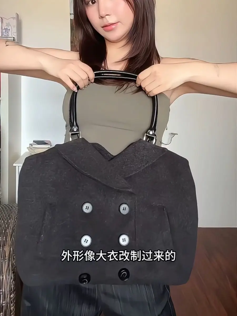 Tote Bag Women Fashion New 2026 Woolen Black High-Capacity Shoulder Bag Handbag