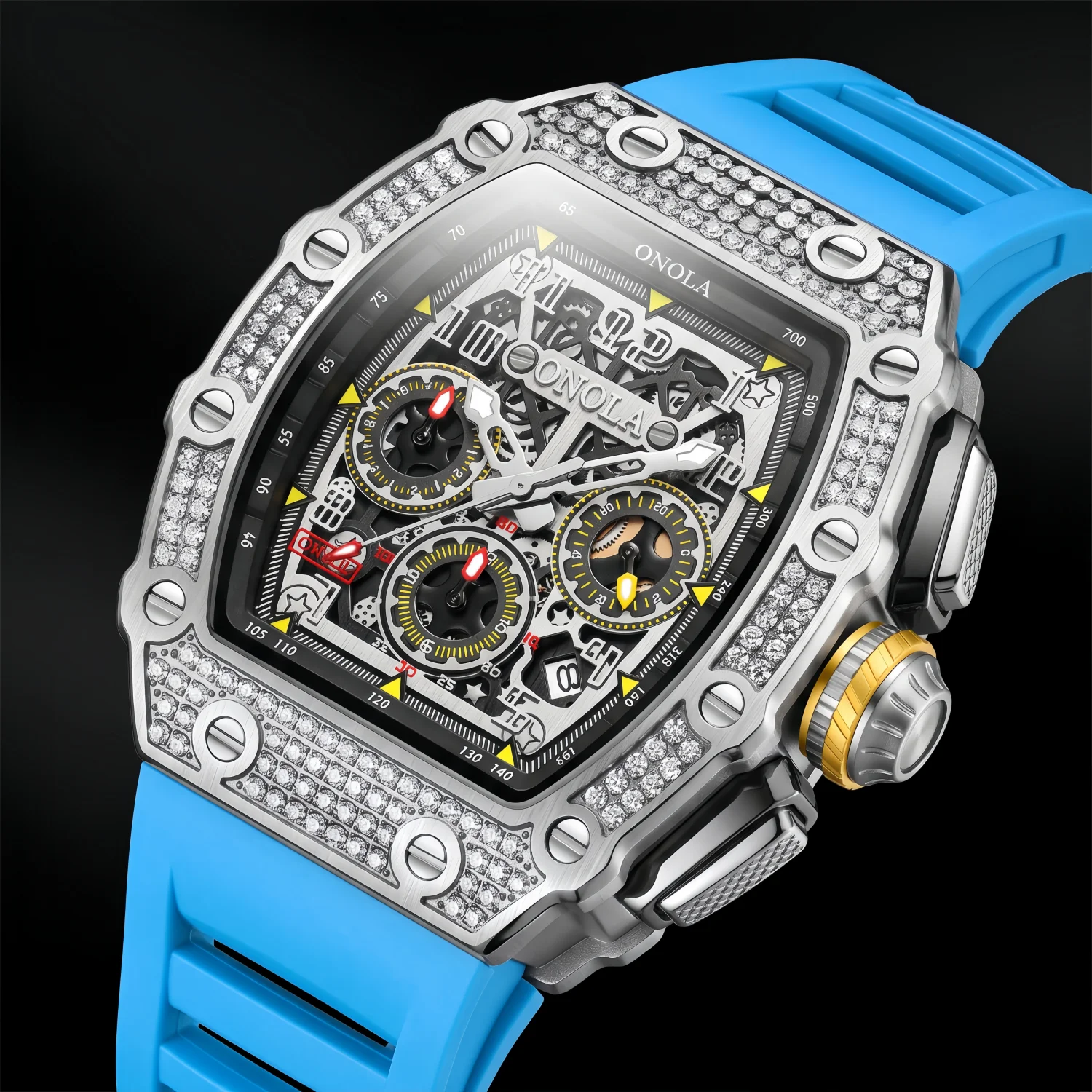 ONOLA Fashion Hollow Men's Quartz Chronograph Multi‑Functional With Date, Travel, Party Wear, Gift For Friends