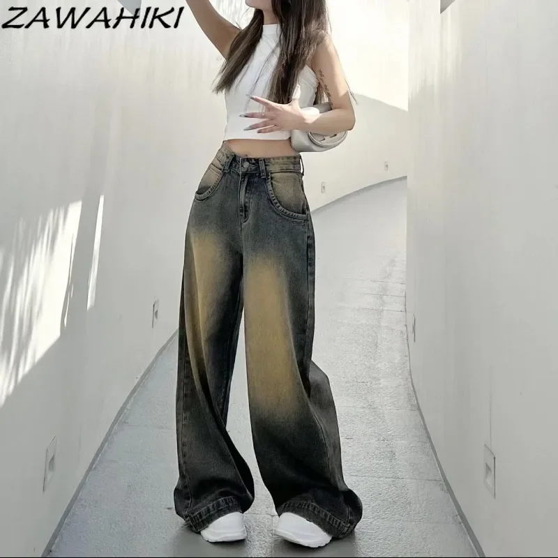 Imagem -04 - Calça Jeans Folgada de Cintura Alta Feminina Angustiada com Todos os Fósforos Moda Casual Y2k Estética Senhora do Escritório Kpop Calça de Desejo