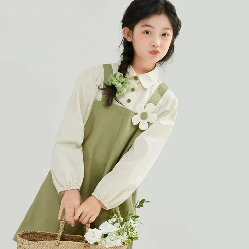 

Girls' Spring & Autumn Chic Two-Piece Sweet Floral Princess Dress for Big Kids 4-12 Years Old