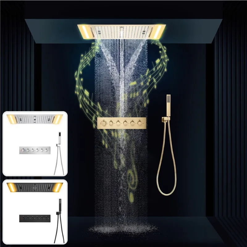 Bathroom thermostatic concealed shower set embedded in top type 638 * 338mm LED music top spray
