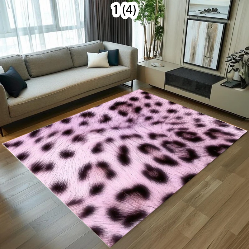 Pink White Gradient Leopard Print Plush Area Rug Soft Fluffy Floor Carpet for Living Rooms, Bedrooms Fashion Home Decor Spaces