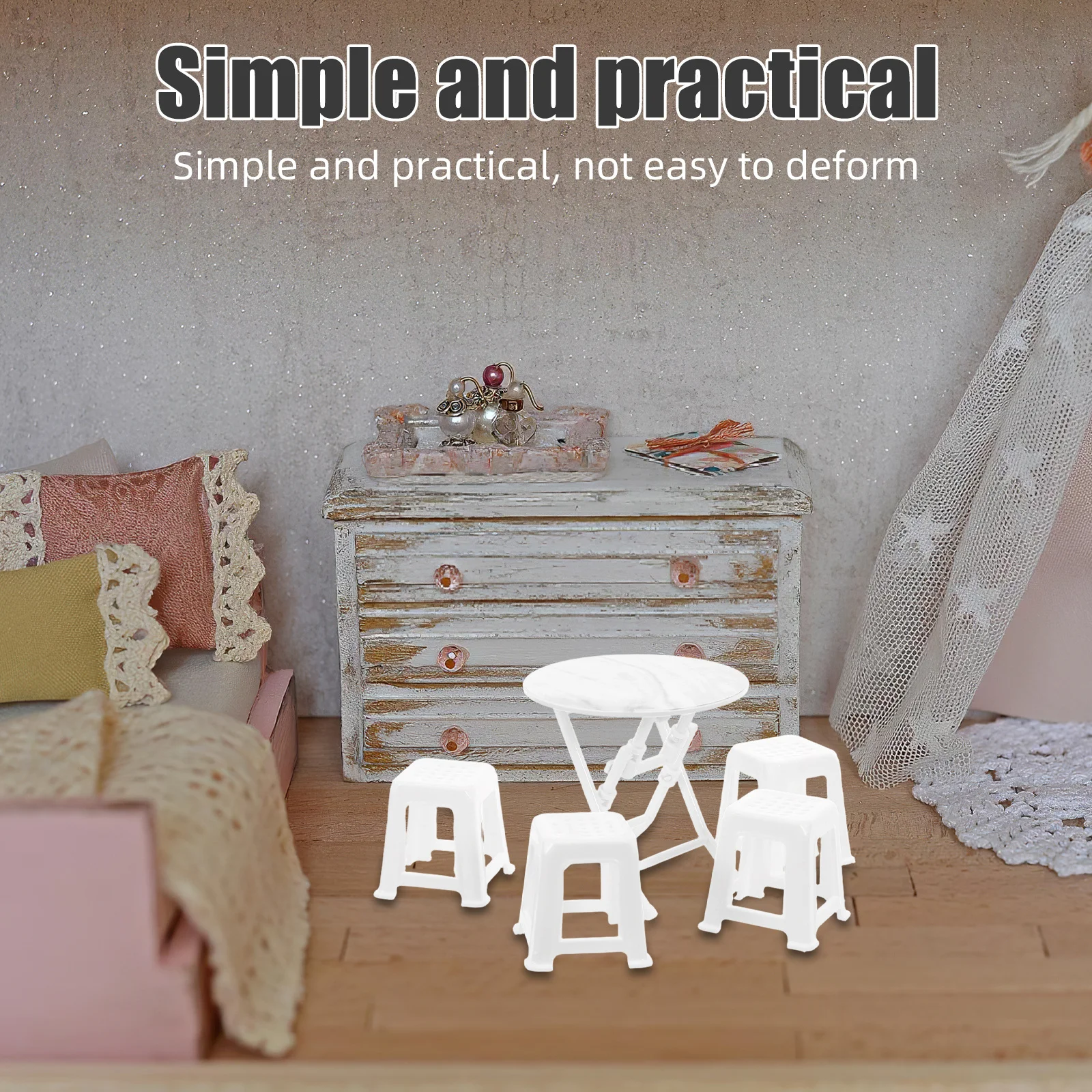 1Set Miniatur Tisch Stühle Set Lebendige Farben Dauerhafte Qualität Kreative Spielen DIY Puppenhaus Zubehör Mini Puppenhaus Möbel