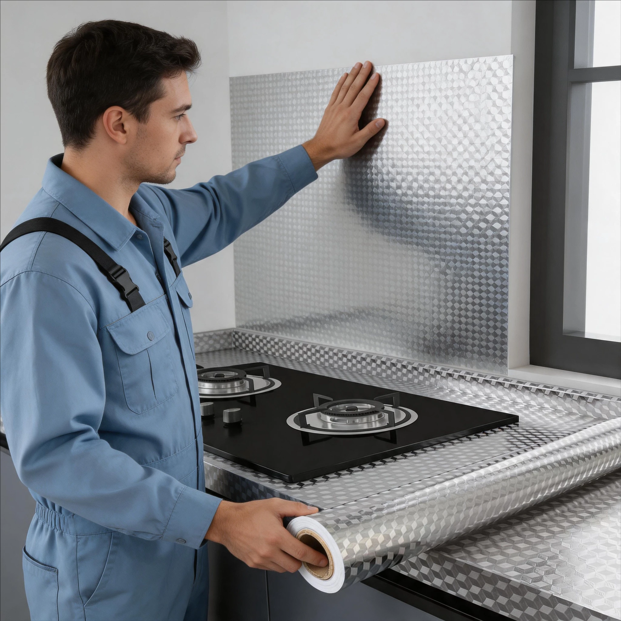 Kitchen Aluminum Foil Peel and Stick Wallpaper, Oil-Proof Heat Resistant Contact Paper for Stove Backsplash Cabinets
