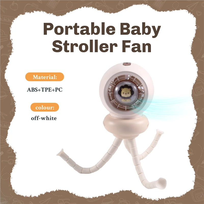 A19Q-Portable Baby Stroller Fan With Clip,USB Rechargeable,Light & Music Feature,Ideal For Kids' Prams,Scooters & Outdoor Use