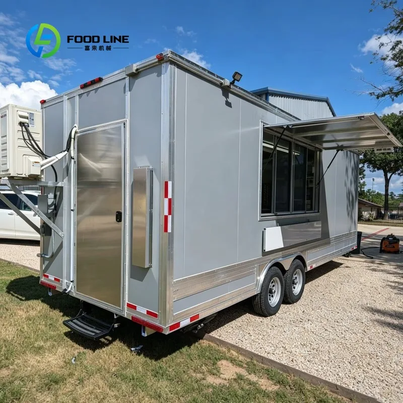 

Custom Stainless Steel Food Truck Trailer for Commercial Use, Large Workspace for Fast Food Snacks Drinks