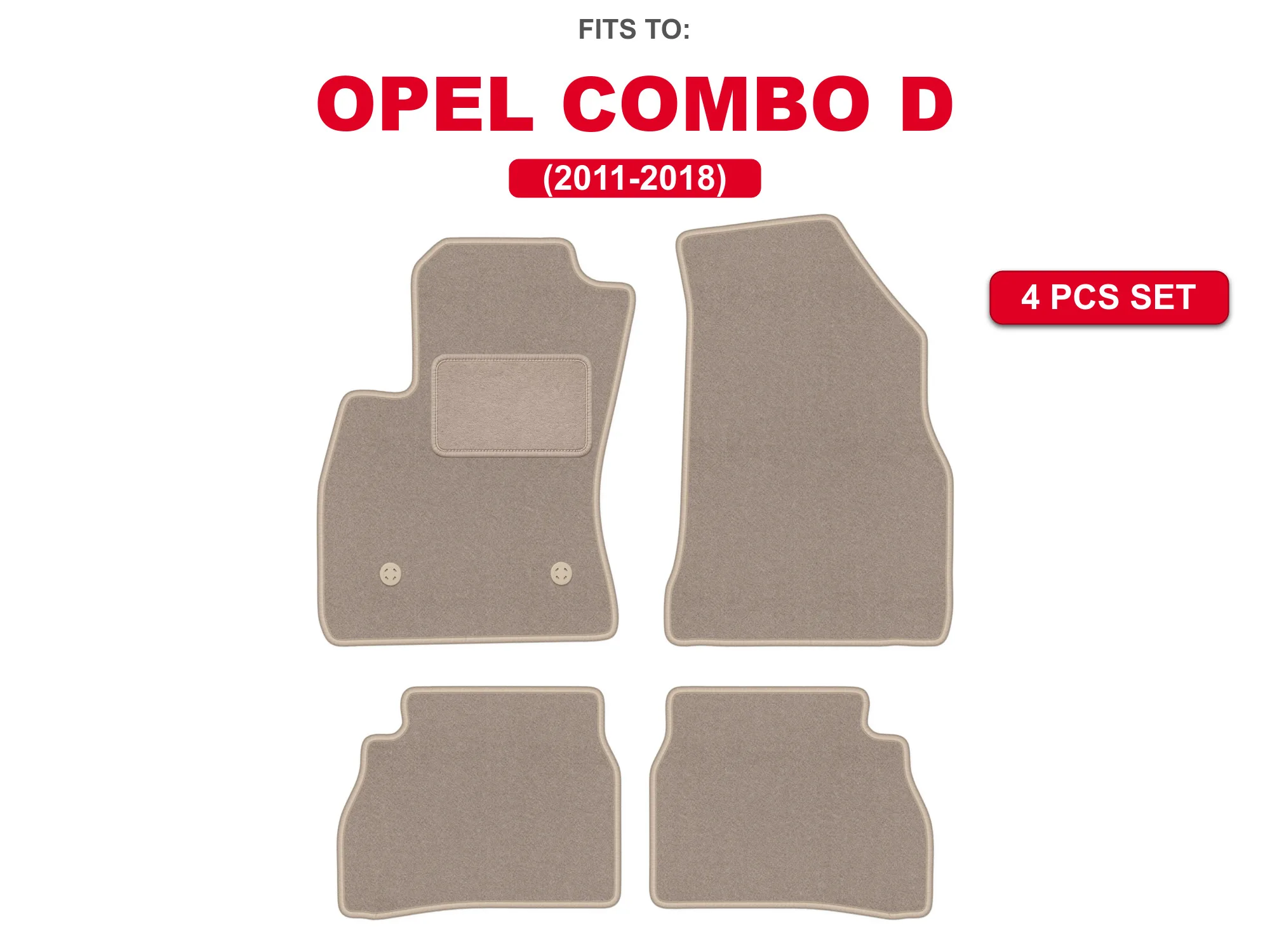 Auto velour matten voor: Opel Combo D 2011-2018 beige automatten set