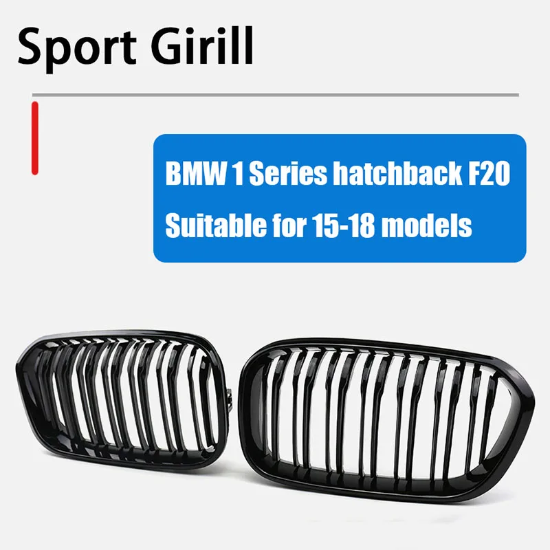 Car Front Kidney Grille Bright Black Front Bumper Double Slatted Grille for BMW 1 Series F20 F21 2015 - 2017 Racing Grille