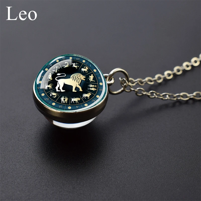 12 علامات زودياك كرة زجاجية الأبراج قلادة قلادة مجوهرات الأزياء النساء برج العذراء السرطان الحمل الجوزاء هدية عيد ميلاد #2