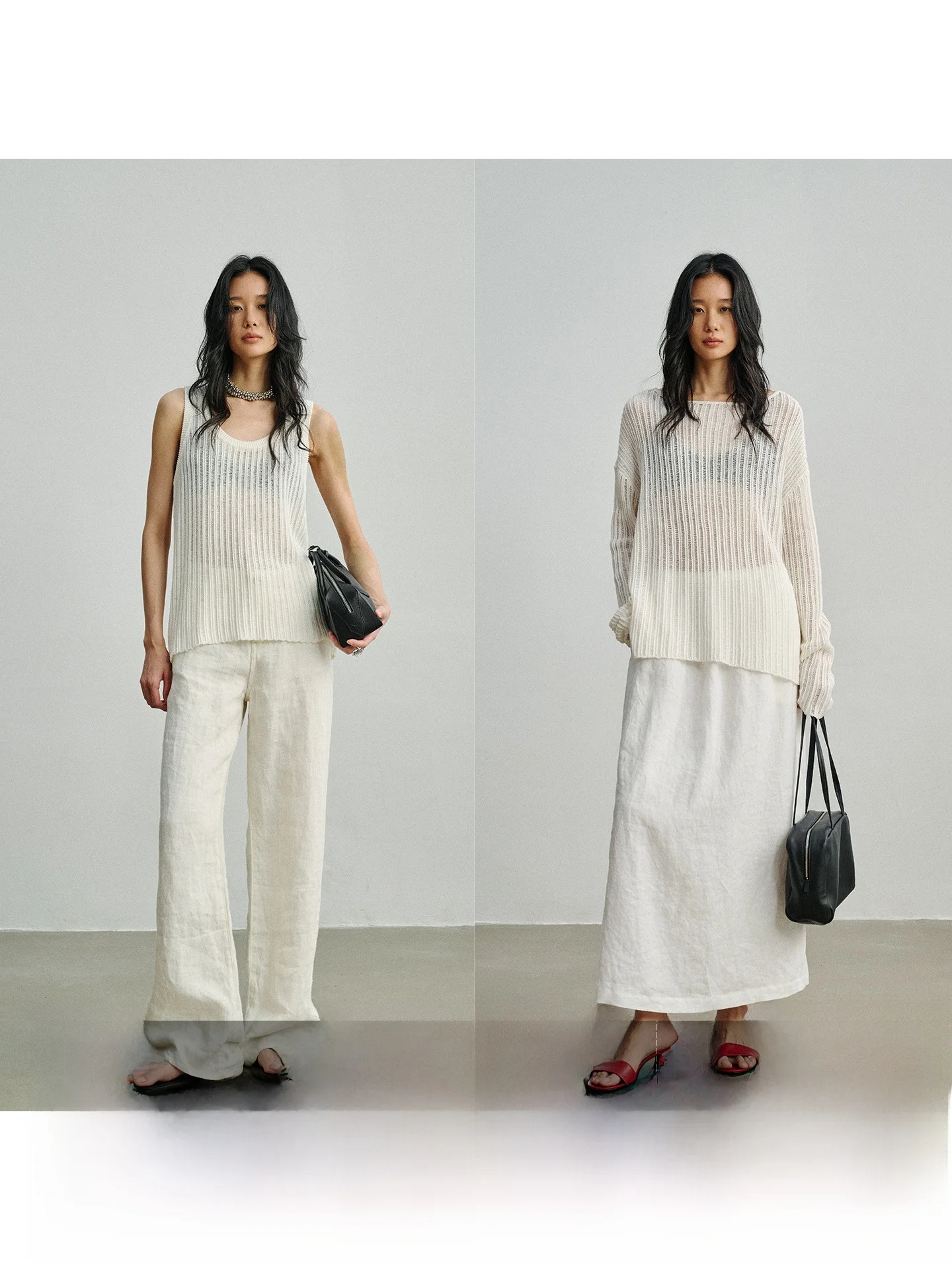 

Женский легкий вязаный жилет Ayuko из японского льняного шелка с ажурной текстурой, длинными рукавами, для повседневной носки