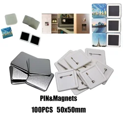 100Pcs Square Plastic Sheet Badge 50x50mm Fridge Magnets Consumables Badge Machine DIY Blank Materials Accessories Square Magnet