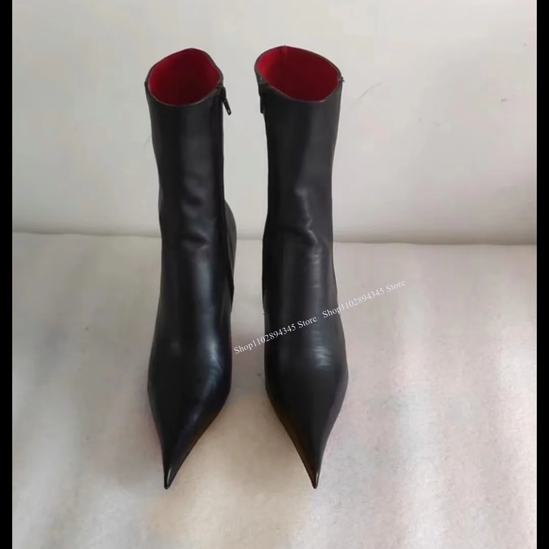 Black Real Leather Mid Calf Zipper Boots Pointed Toe Thin High Heel Cool Fashion Sexy Winter 2024 Woman Shoes Zapatillas Mujer