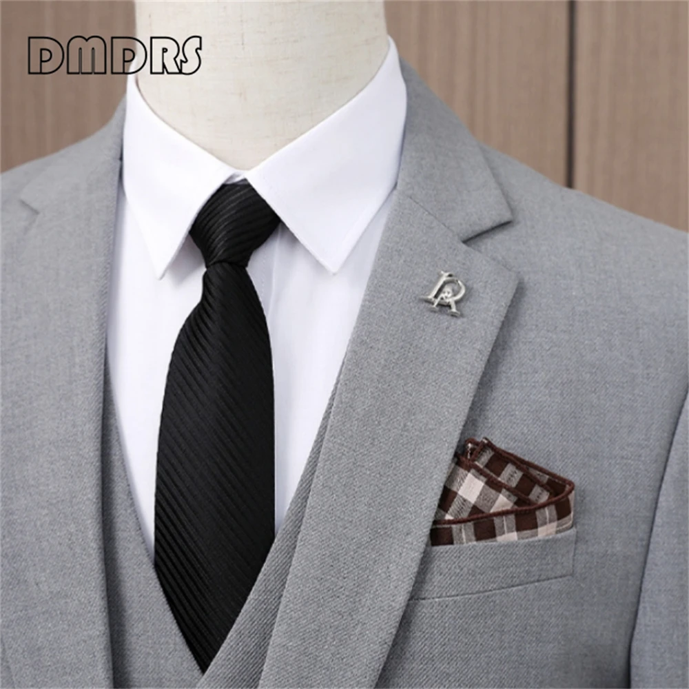 Grey Men's Solid Suit Set 3 Pieces (Blazer Vest Pants) Classic Notched Lapel Blazer One Button Slim Fitting Business Suits