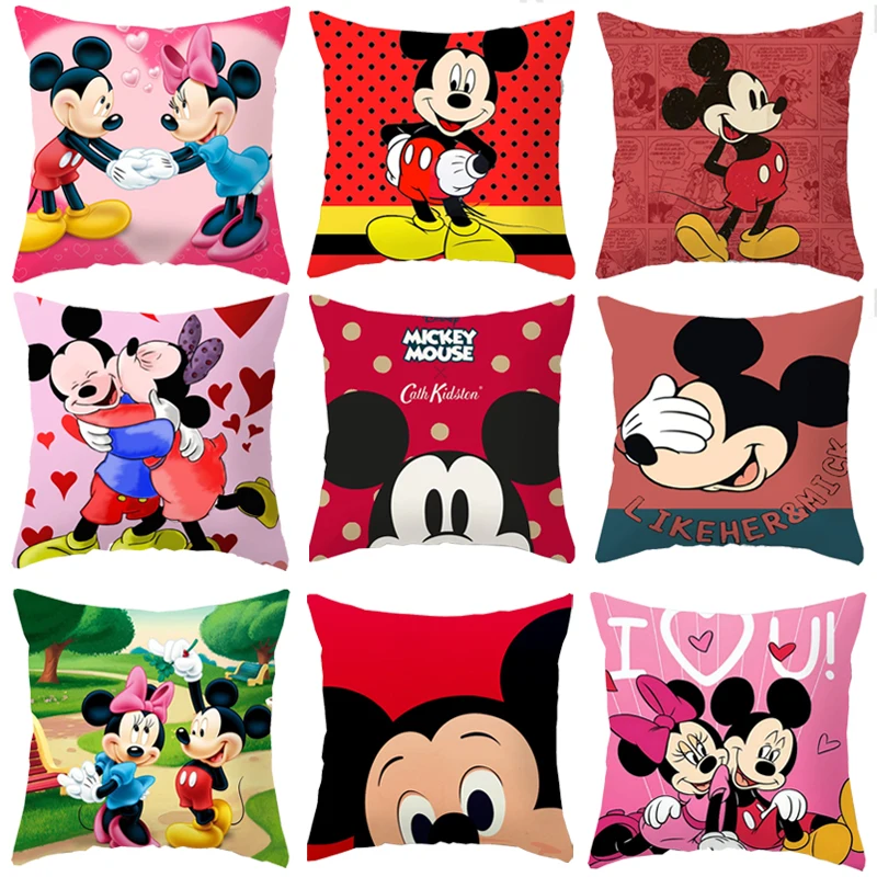 New Mickey Mouse Minnie Mouse Pillowcase Anime Figure Cushion Cover Plush Toys Pillow Cases Home Decoration Gift 45X45Cm