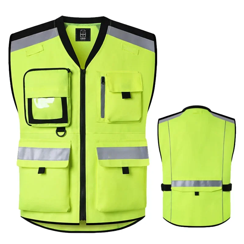 Reflective Safety Vest Motorcycle for Men Work Vest with Pockets and Zipper Safety Construction Workwear Vest