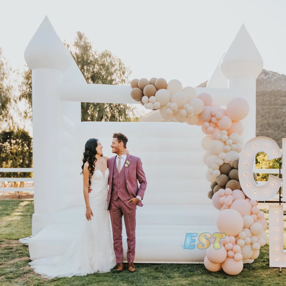 Wedding Party White Bounce House 10x10ft Inflatable White Jumping Castle with Blower White Bounce House for Kids Birthday Party