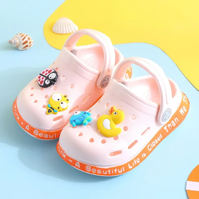 kids Mules Clogs summer baby boys girls Cartoon sandals flat heels solid cartoon slippers children\'s garden shoes