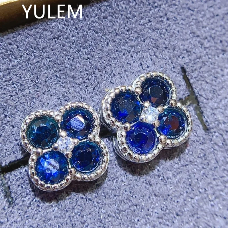 

YULEM Designer Design Natural Sapphire Ear Studs Premium S925 Silver Chic Luxury Jewel Makes for Gift Giving