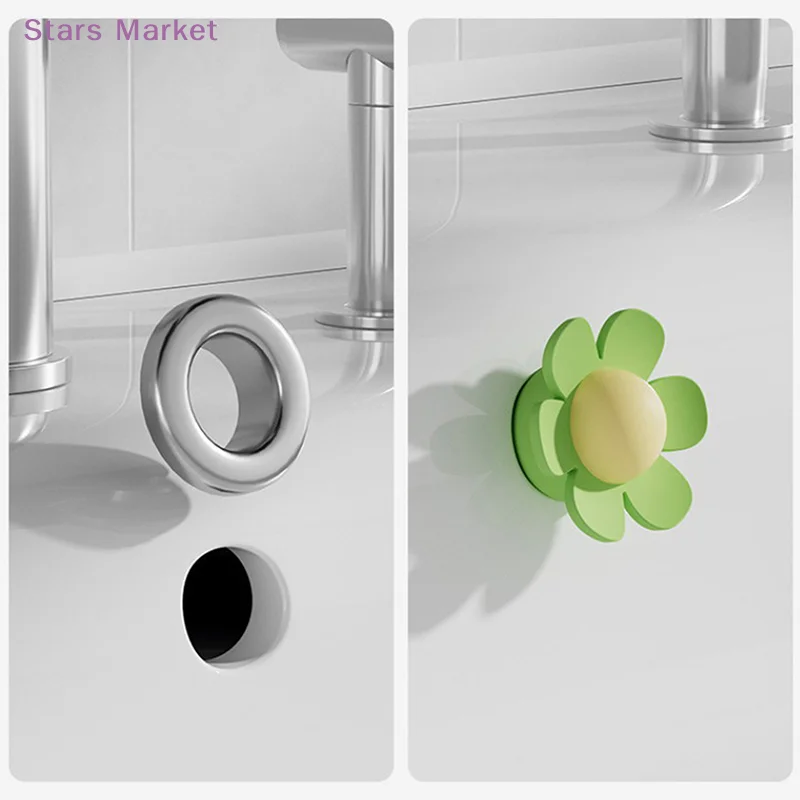 New5pcs Flower Shape Bathroom Silicone Wash Basin Overflow Ring Kitchen Sink Washbasin Drain Seal Stopper Bathtub Drain Cap Plug
