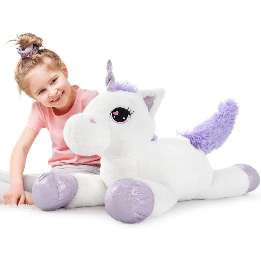 

32in Giant White Unicorn Plush Toy for Girls Cute Stuffed Animal with Soft Fabric Ideal Birthday Gift and Decorations for