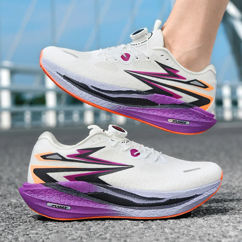 

Student technology rotating buckle carbon plate colorful running shoes, ultra-light high-elasticity popcorn sole sports shoes