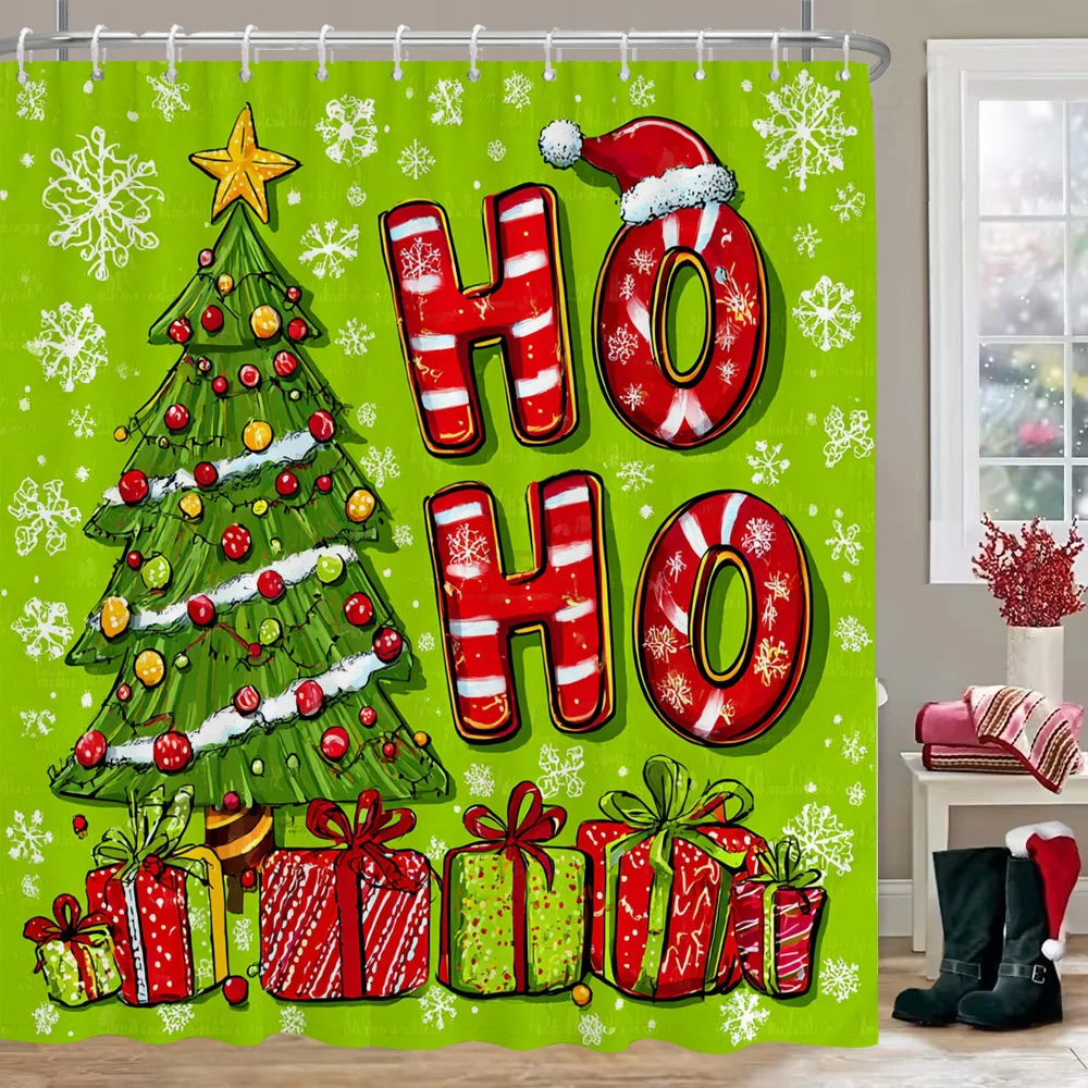 

Cartoon Snowflake Snowman Shower Curtains Set Merry Christmas Deer Pine Tree Santa Claus New Year Bathroom Decor Fabric Curtains