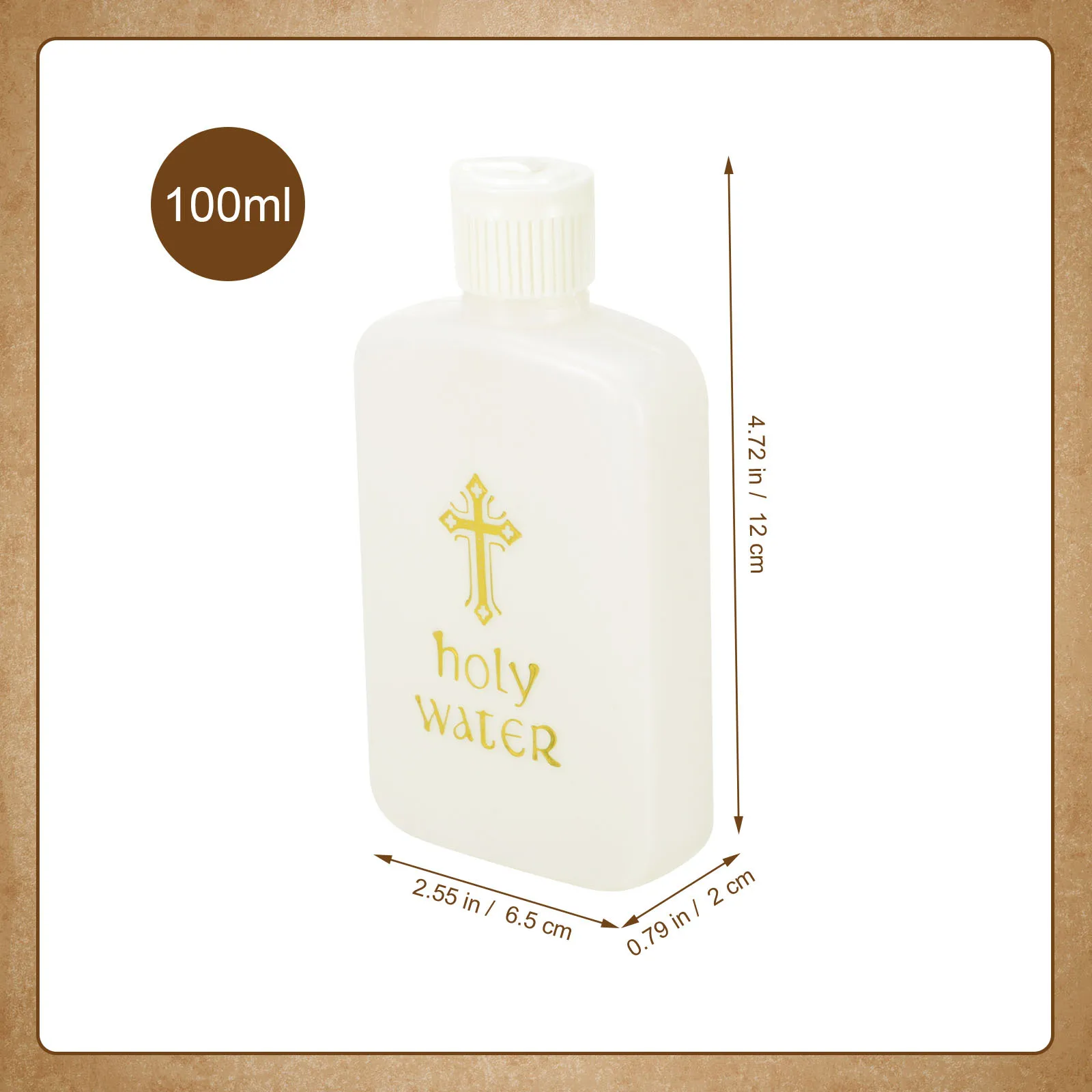 6Pcs Holy Water Bottles Plastic White Lightweight Safety Cap Portable Refillable Church Baptism Exorcism Cross