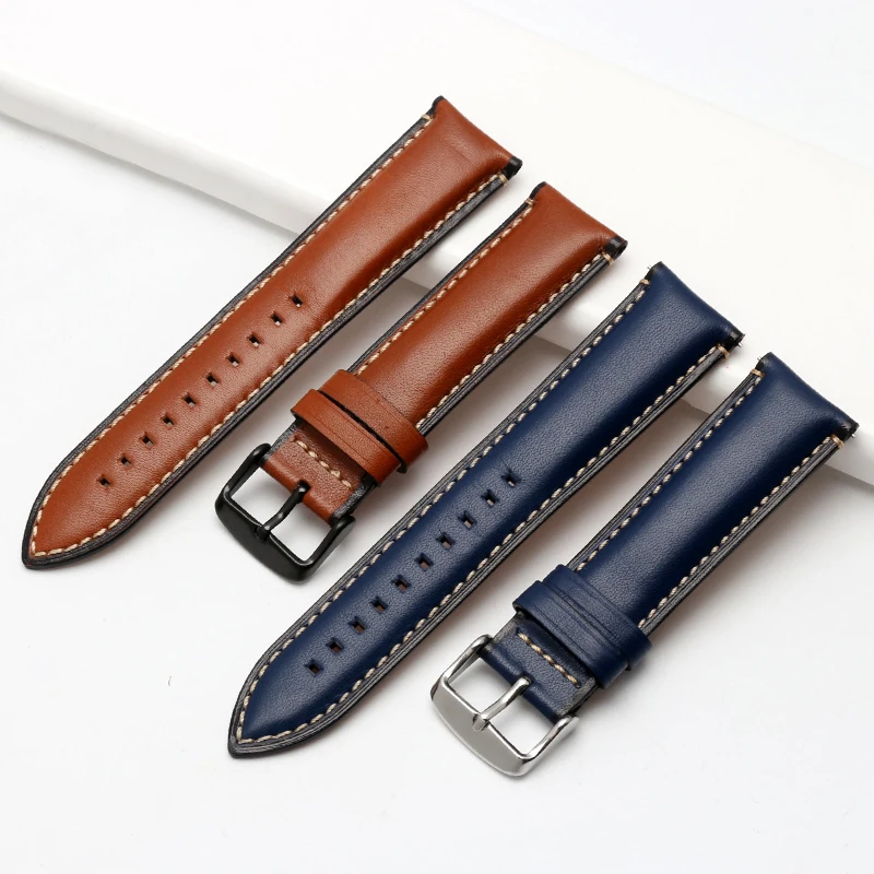 Genuine Leather Watchband For Breitling Heuer Tudor Seiko Omega Men Women 20mm 22mm 24MM Strap Watch Band Bracelet Brown Blue