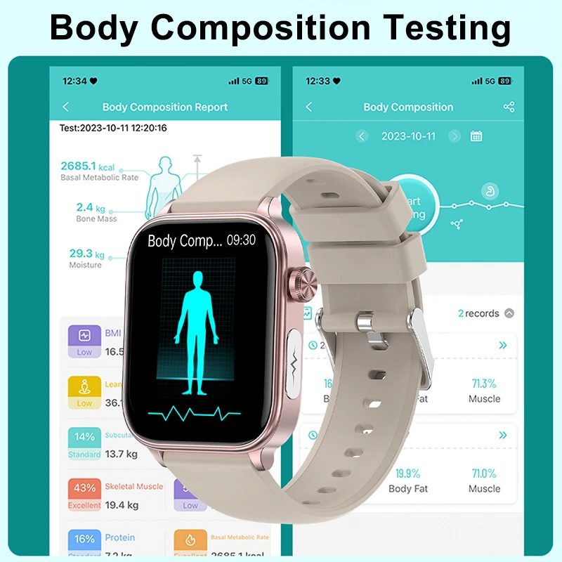 Montre intelligente d\'appel Bluetooth non invasive pour hommes, examen micro fongique, montre de santé de qualité médicale, compost de glycémie,