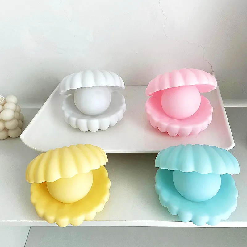 Large Pearl Shell Scented Candle Mould DIY Epoxy Gypsum Ornament Cake Chocolate Resin Soap Scallop Silicone Mold Home Decor Gift