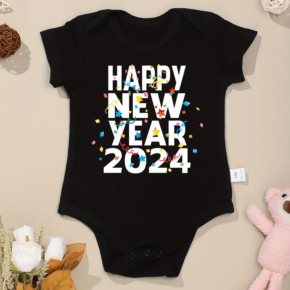 Happy New Year 2024 Baby Onesie Beautiful Festival Vibe Newborn Boy Girl Clothes Pajamas Comfy Pure Cotton High Quality Cheap