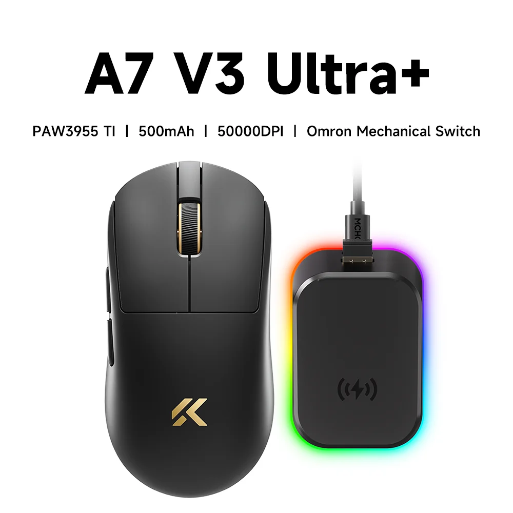 MCHOSE A7 V3 Lichtgewicht draadloze gamingmuis met dubbele 8.000Hz polling rate PAW3955 TI Gaming Esports kantoormuis