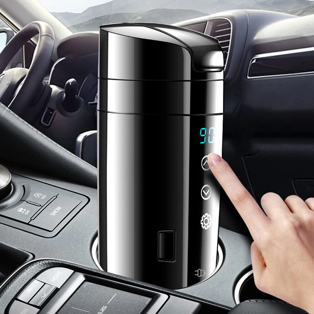 12V-24V 400ml Car Heated Smart Mug Digital LCD Display Coffee Milk Water Bottle Stainless Steel Touch Screen Portable Cup