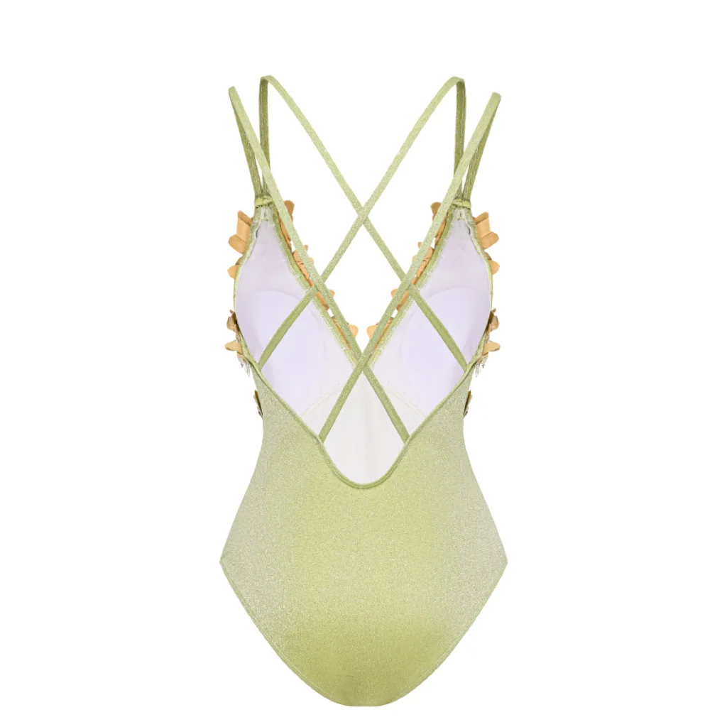 Une pièce femmes maillots de bain unis 3D maillot de bain à fleurs à la mode et sexy maillots de bain dentelle robe de plage Style