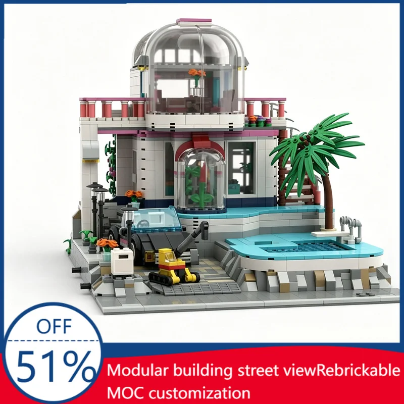 

3376Pcs Modular Poolside Paradise Custom Building Blocks City Scene Model Educational Assembly Toy For Collectors Festival Gift