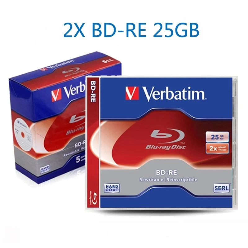 Verbatim Blu-Ray Disc BD-RE 25GB 2X BDRE Blank Bluray Disks Dual Layer Rewritable 5pack