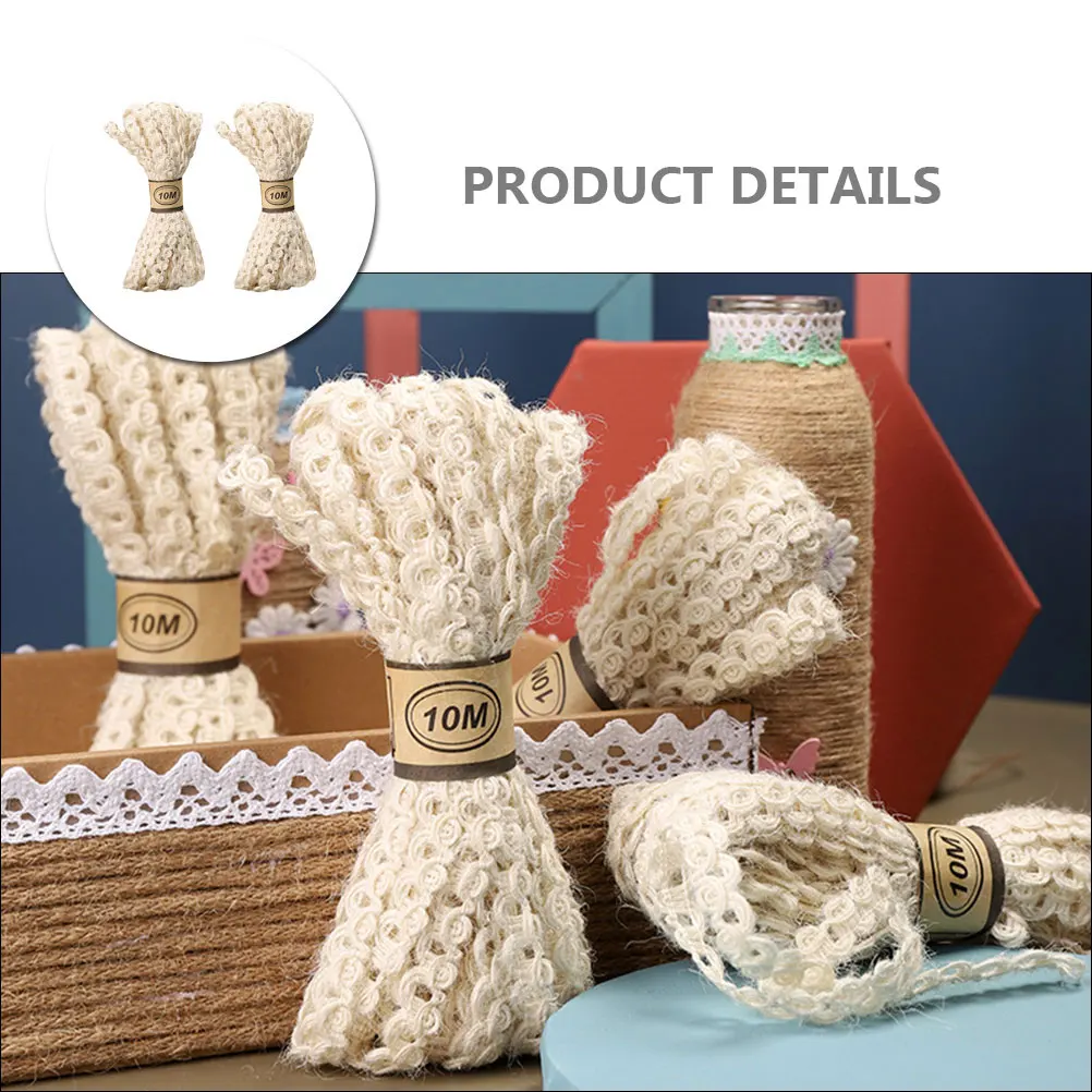 

Linen Webbing 2 Rolls Bouquet Wedding Decor Ribbon Natural Creamy White Lace DIY Floral Christmas Gift Packing Striped Webbing