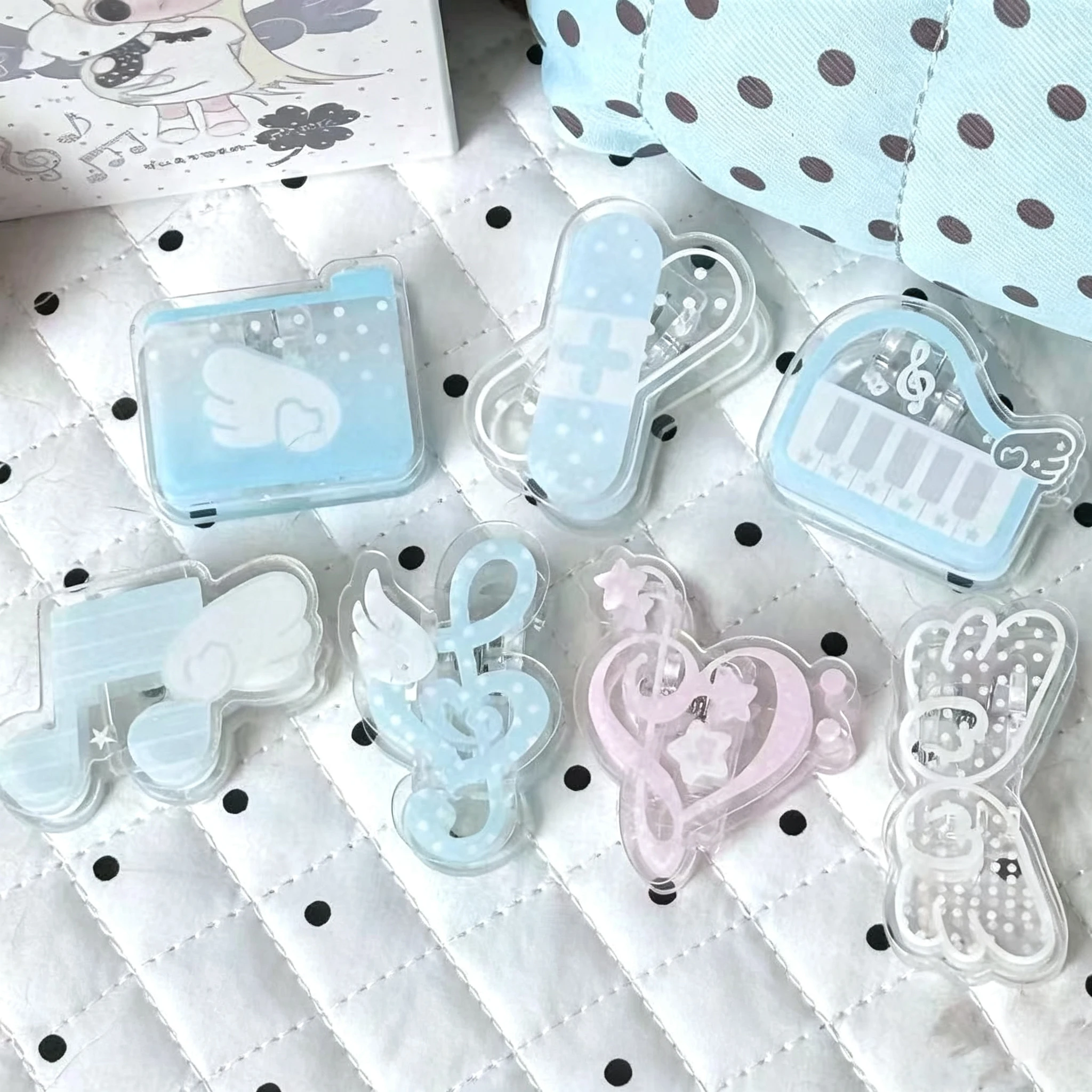 7PC Mix Ins Style Korean Note Clip Acrylic Double-sided Pp Clip Fresh Blue Storage Clip Test Paper Clip Stationery Handbook Clip