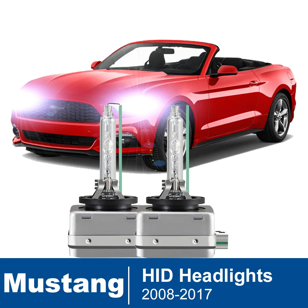 

2Pcs HID Xenon Headlight Bulb For Ford Mustang 2008-2015 2016 2017 35W 6000K High Low Beam (Only fit original bulb is Xenon）