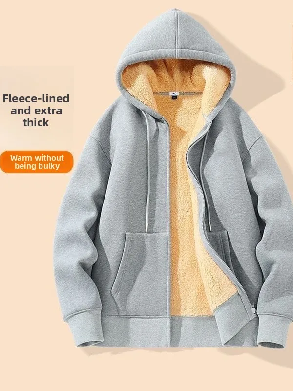

Men's Fleece Lined Hooded Open Cardigan Sweatshirt Warmth Zipper Sheepskin New Style Autumn Winter Casual Wear Polyester Fiber