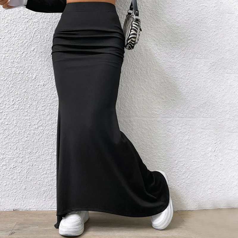 

Women's Elegant Simple Style Half Skirt Autumn Winter High Waist Slim Fit Draped Long Skirt